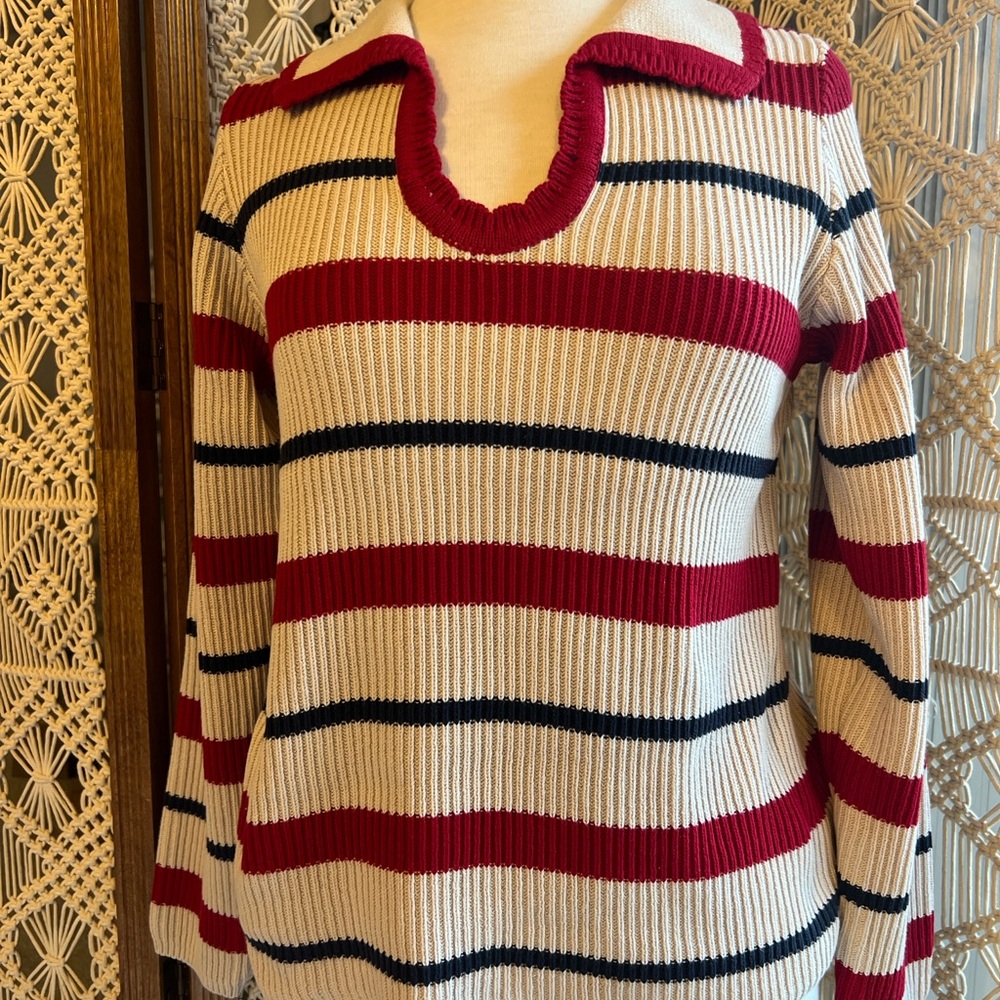 Zenana Red and Cream V-Neck Sweater